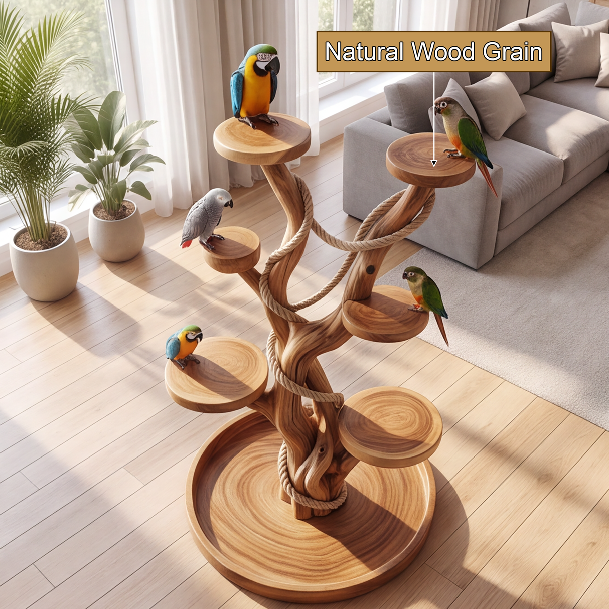 Aviaris Handcrafted Solid Wood Tree Branch Parrot Stand SPA374565 - Timberustic Tree Branch Parrot Stand