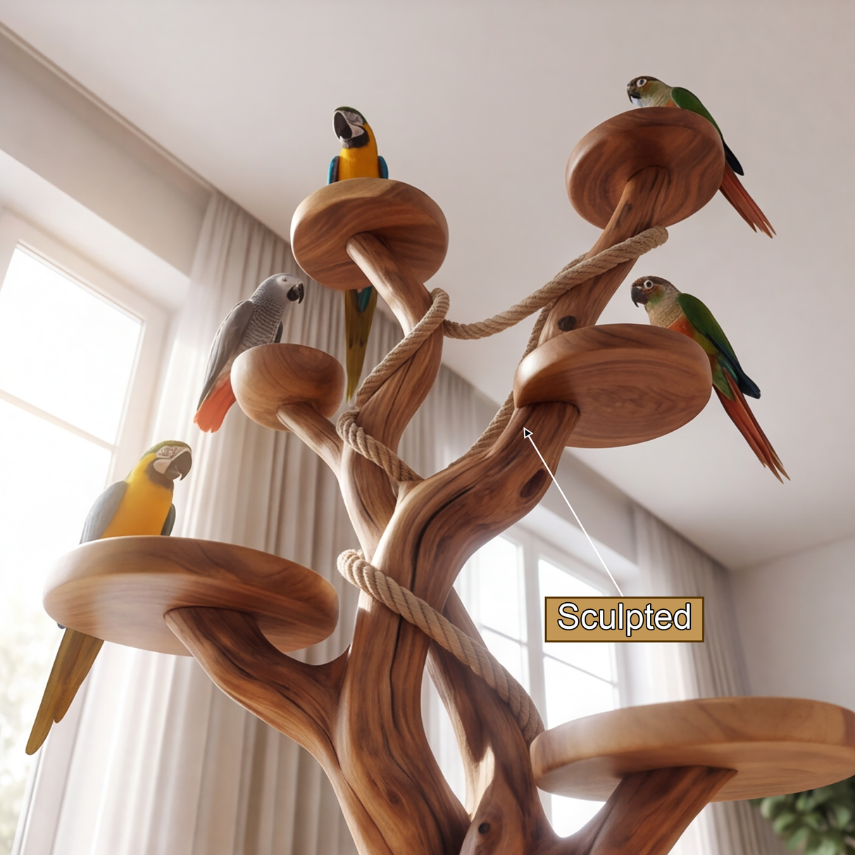 Aviaris Handcrafted Solid Wood Tree Branch Parrot Stand SPA374565 - Timberustic Tree Branch Parrot Stand