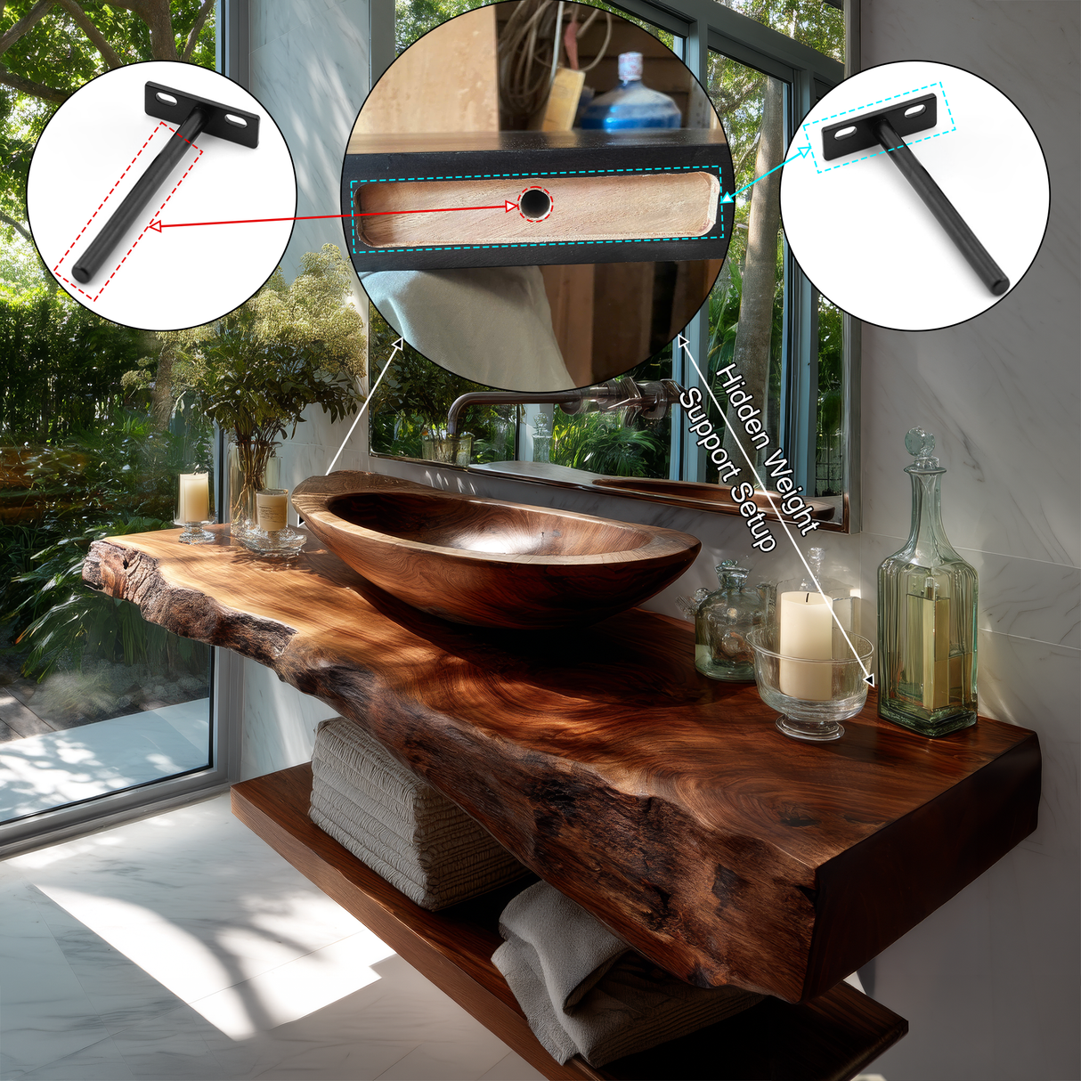 Avrelis Live Edge Solid Wood Floating Bathroom Vanity SPA900423 - Timberustic Floating Bathroom Vanity