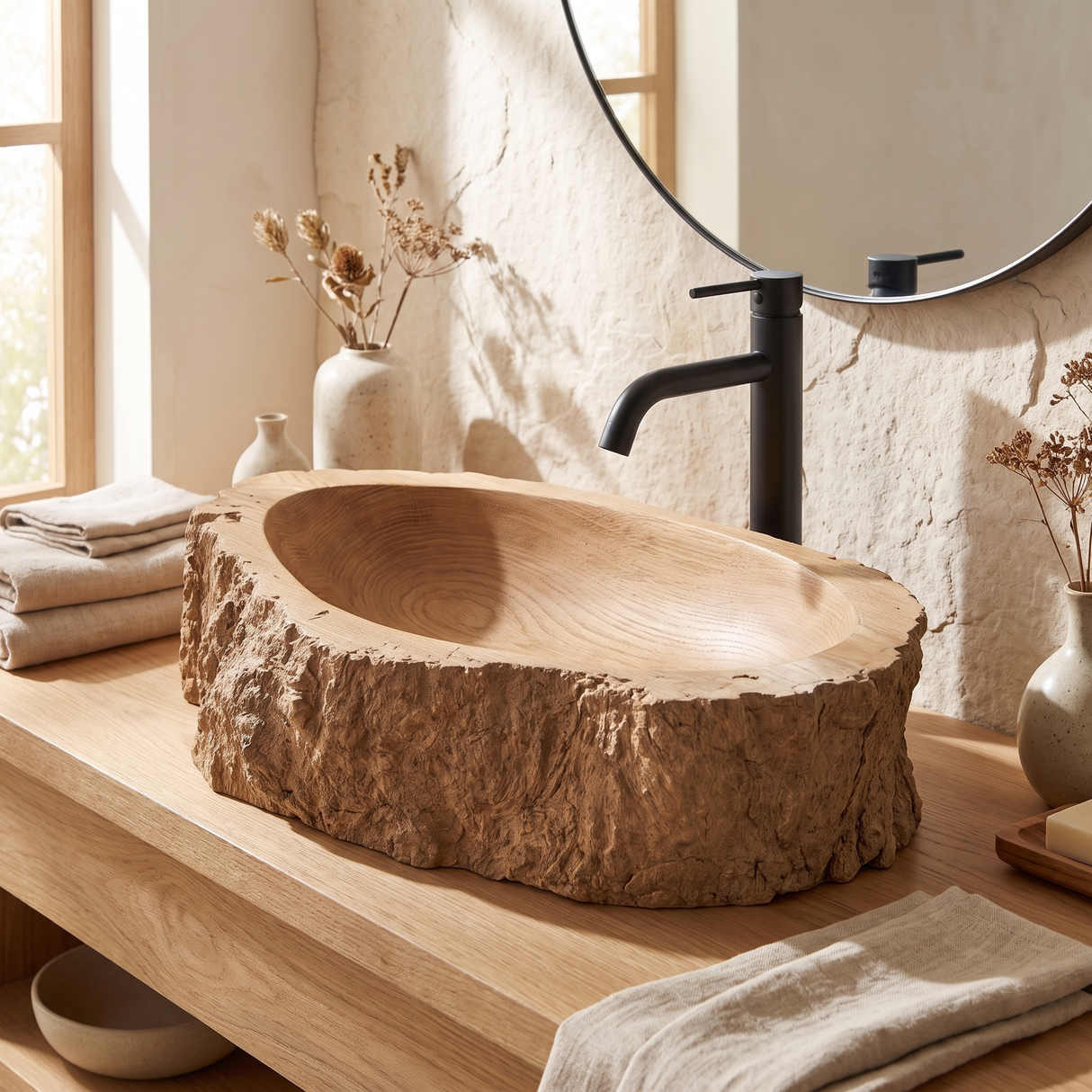 Barkhaven Handcrafted Solid Wood Live Edge Vessel Sink