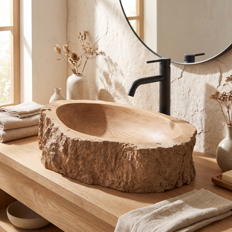 Barkhaven Handcrafted Solid Wood Live Edge Vessel Sink