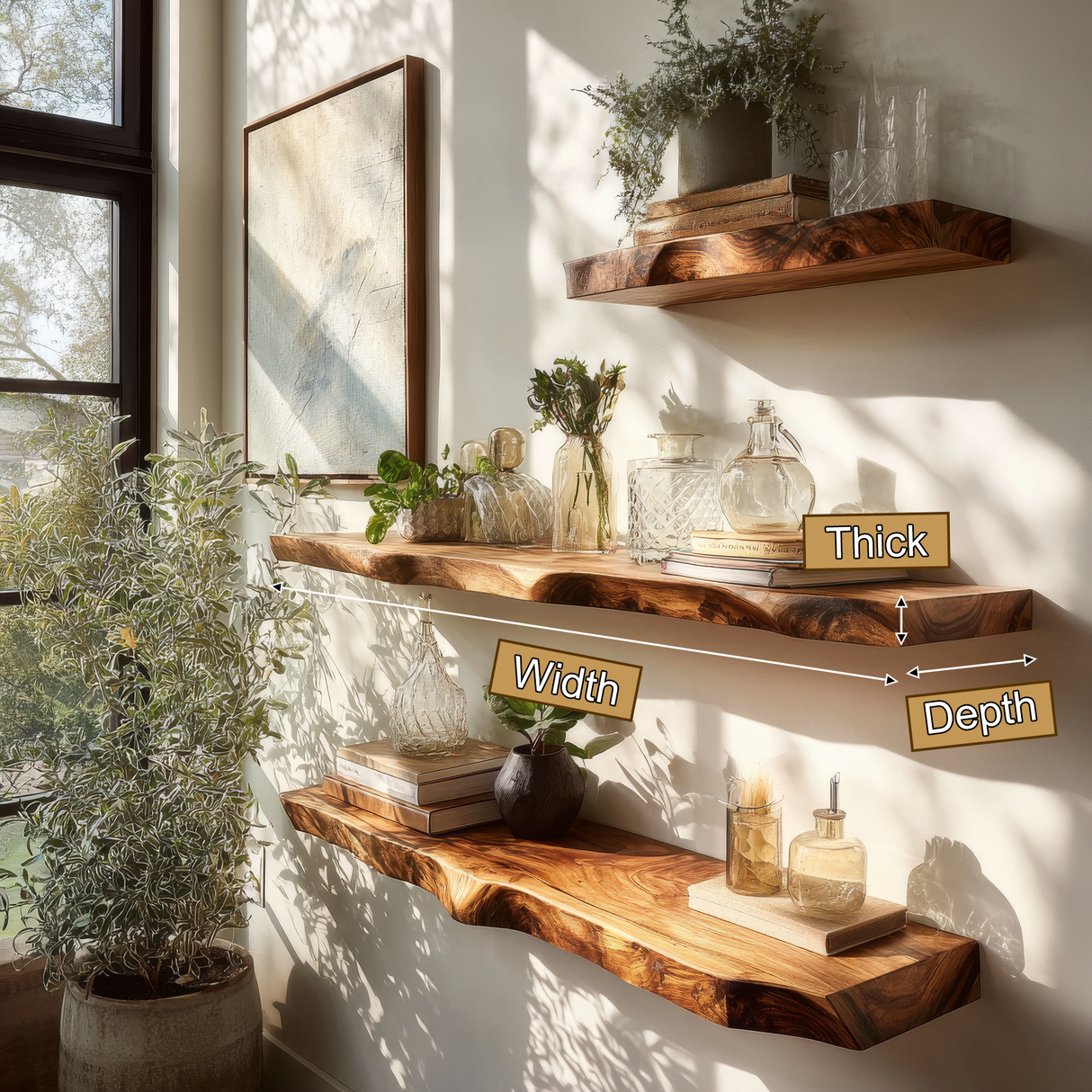 Belvaro Live Edge Solid Wood Floating Shelf SPA364546 - Timberustic Floating Shelf