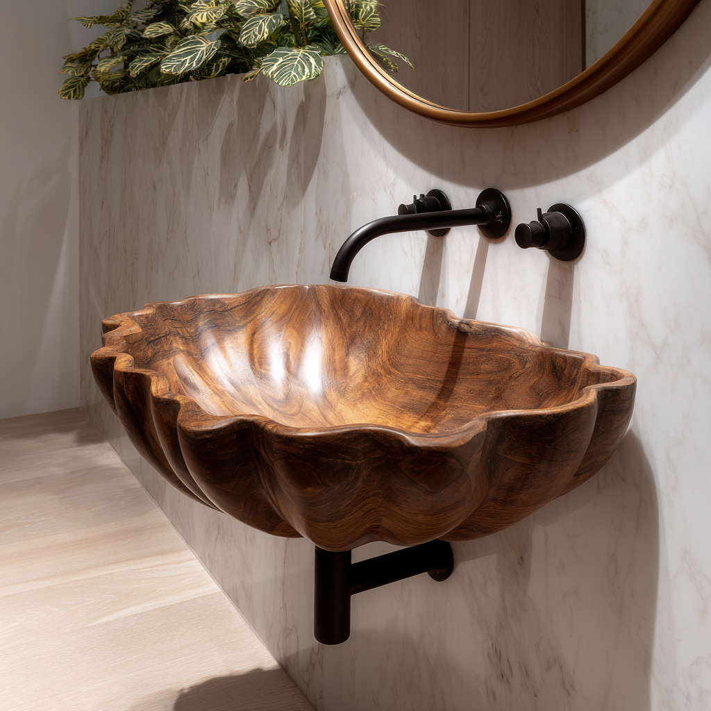 Bloomcrest Sculpted Solid Wood Vessel Sink