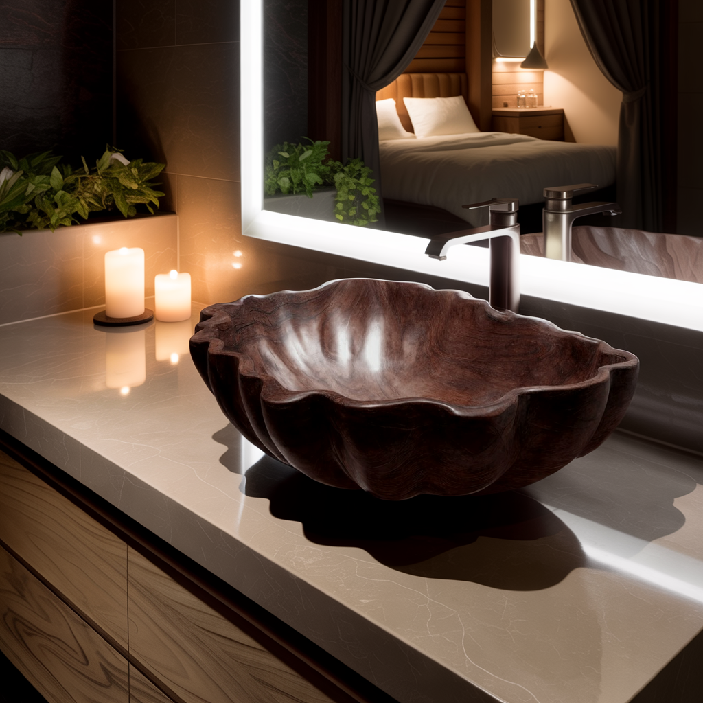 Bloomcrest Sculpted Solid Wood Vessel Sink