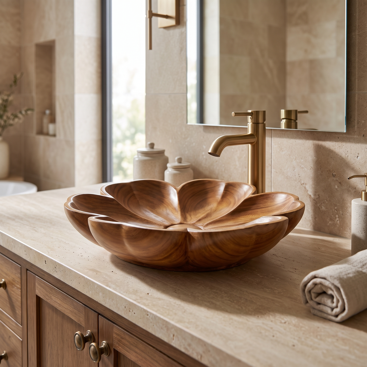 Blossora Handcrafted Solid Wood Flower Vessel Sink