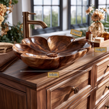Blossora Handcrafted Solid Wood Flower Vessel Sink