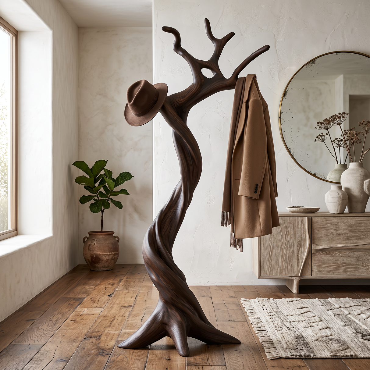 Bramblecrest Handcrafted Sculpted Solid Wood Tree Coat Rack