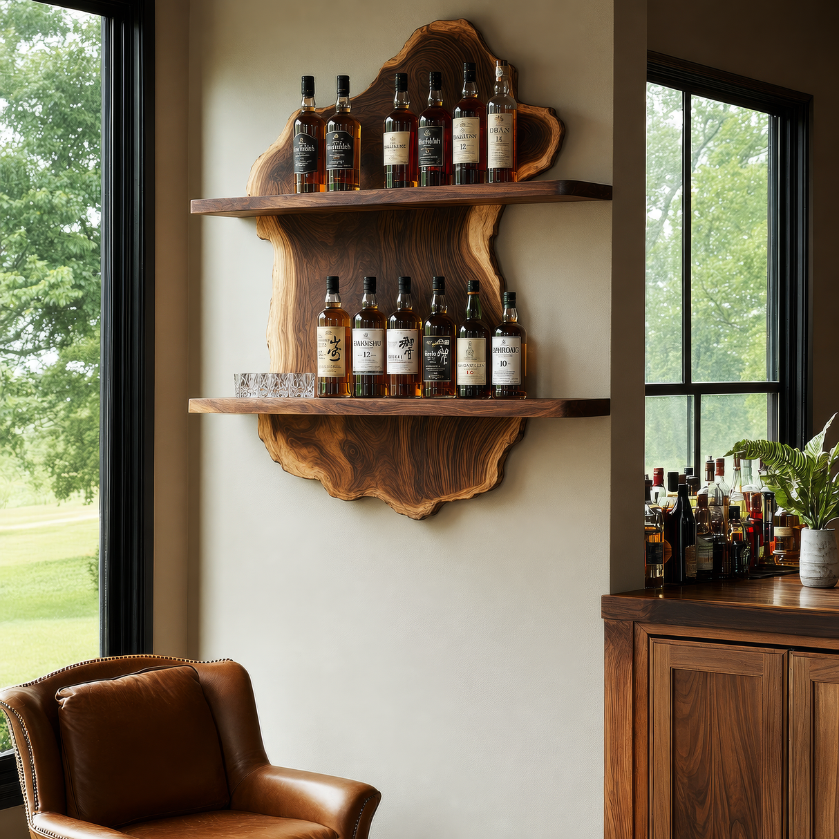 Bramblecrest Live Edge Handcrafted Floating Wine Shelf SPA240318 - Timberustic Floating Wine Shelf