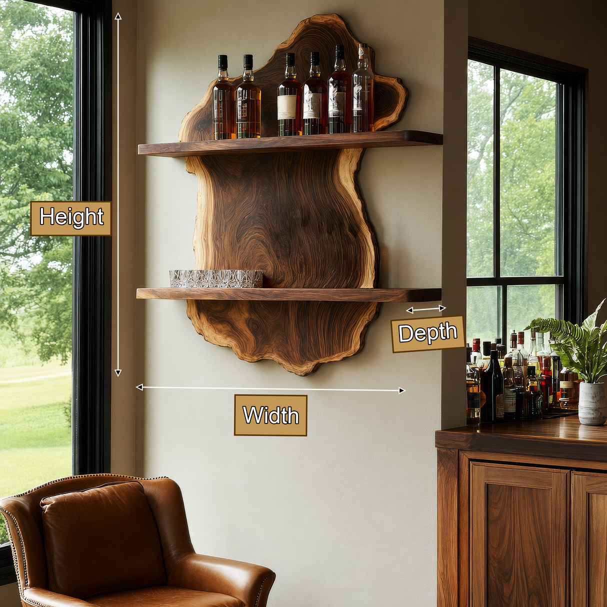Bramblecrest Live Edge Handcrafted Floating Wine Shelf SPA240318 - Timberustic Floating Wine Shelf