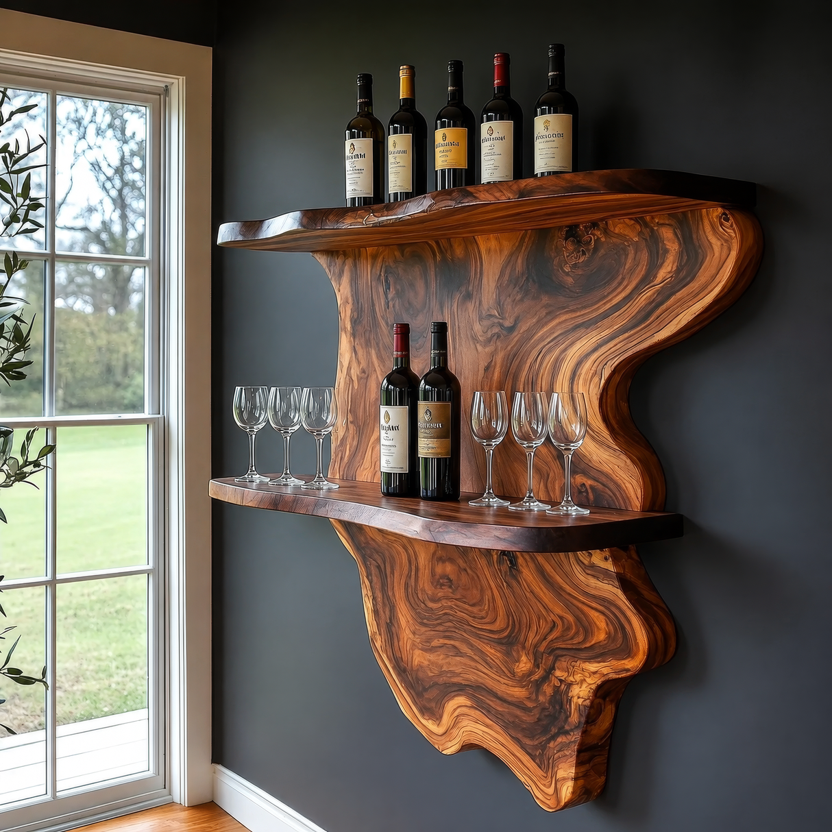 Bramblewood Live Edge Solid Wood Floating Wine Shelf SPA244750