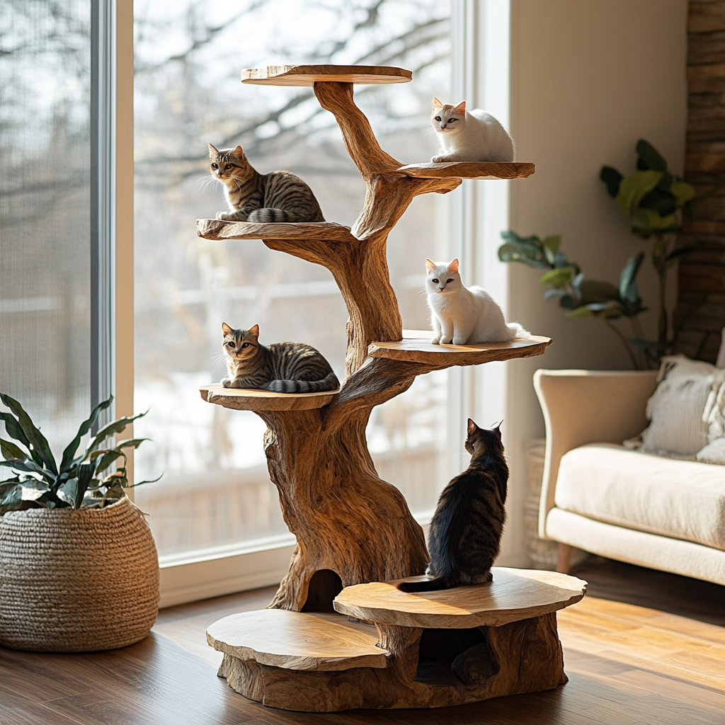 Branched Sculpted Solid Wood Tree-Inspired Cat Tree Shelf - Timberustic Tree-Inspired Cat Tree Shelf