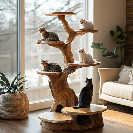 Branched Sculpted Solid Wood Tree-Inspired Cat Tree Shelf - Timberustic Tree-Inspired Cat Tree Shelf