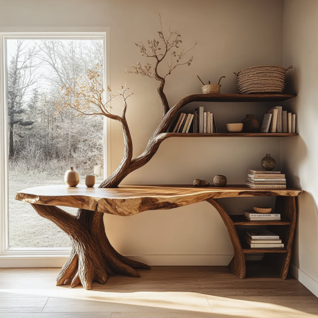 Braneth Sculpted Solid Wood Console Table with Shelves - Timberustic Console Table with Shelves