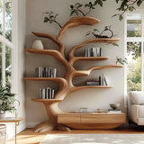 Branoris Handcrafted Sculpted Solid Wood Tree Bookshelf with Drawers SPA209513