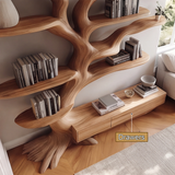 Branoris Handcrafted Sculpted Solid Wood Tree Bookshelf with Drawers SPA209513