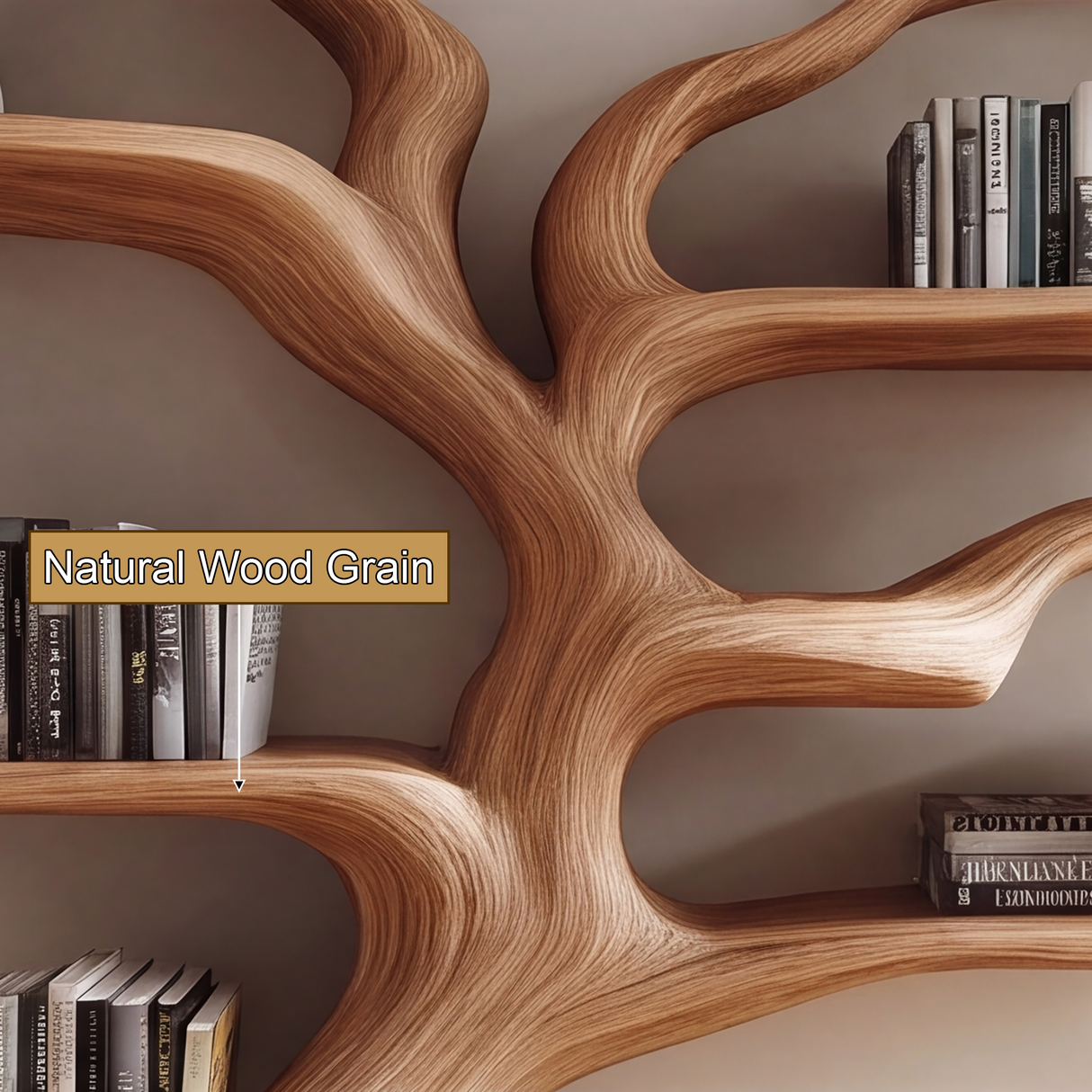 Branoris Handcrafted Sculpted Solid Wood Tree Bookshelf with Drawers SPA209513