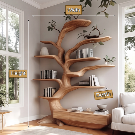 Branoris Handcrafted Sculpted Solid Wood Tree Bookshelf with Drawers SPA209513