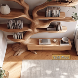 Branoris Handcrafted Sculpted Solid Wood Tree Bookshelf with Drawers SPA209513
