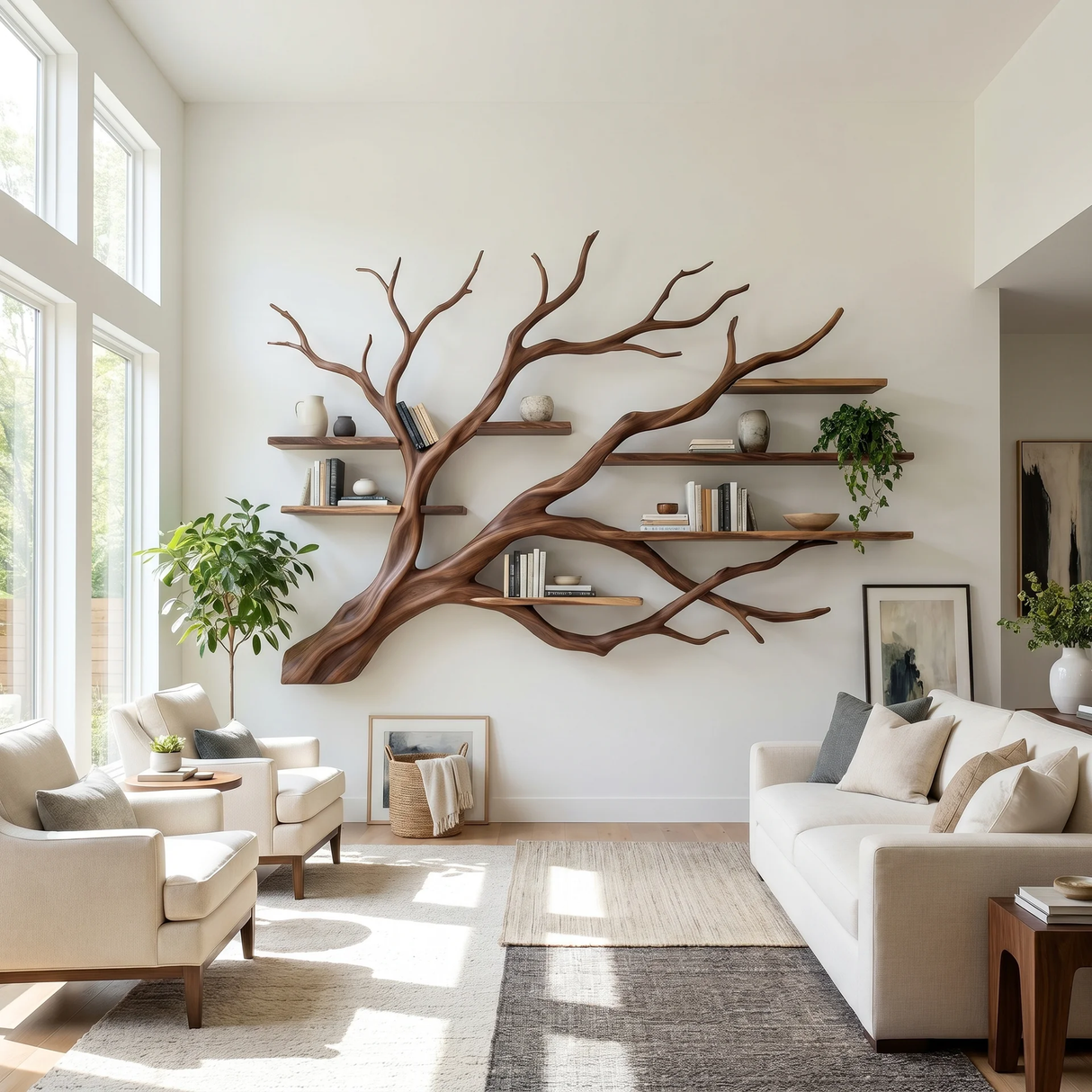 Branthaven Handcrafted Solid Wood Floating Tree Bookshelf