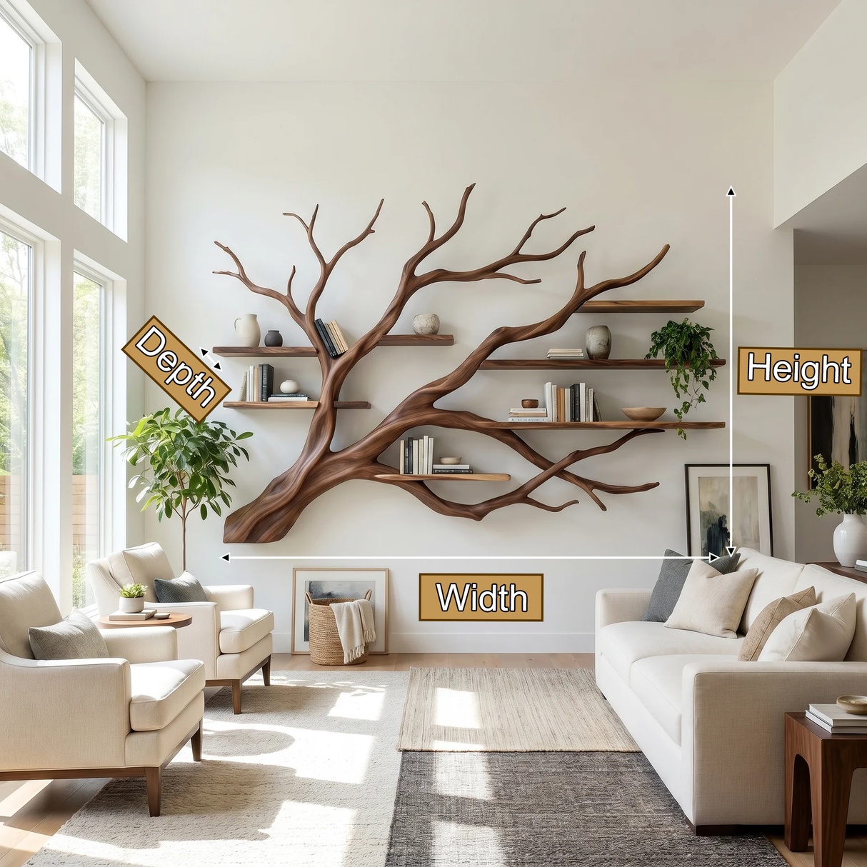 Branthaven Handcrafted Solid Wood Floating Tree Bookshelf