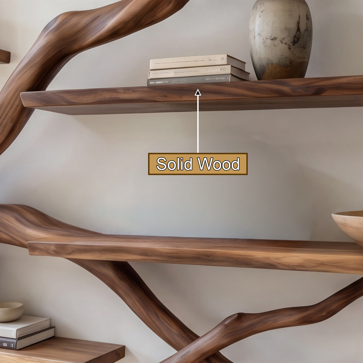 Branthaven Handcrafted Solid Wood Floating Tree Bookshelf