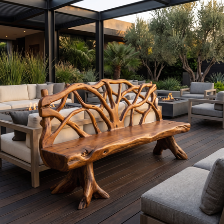 Branthor Sculpted Solid Wood Outdoor Bench Brown - Timberustic Bench