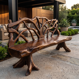 Branthor Sculpted Solid Wood Outdoor Bench Dark Walnut - Timberustic Bench