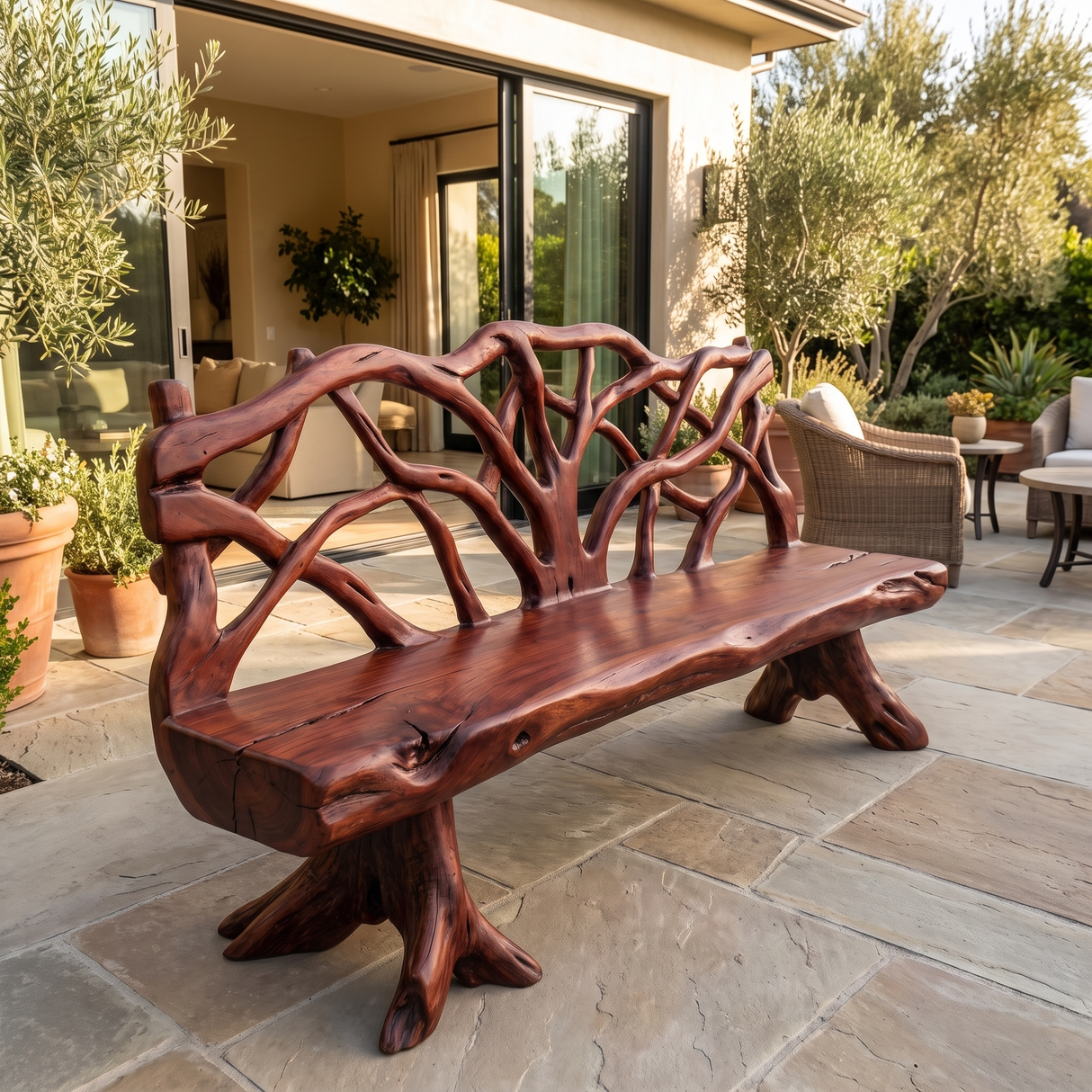 Branthor Sculpted Solid Wood Outdoor Bench Mahogany - Timberustic Bench