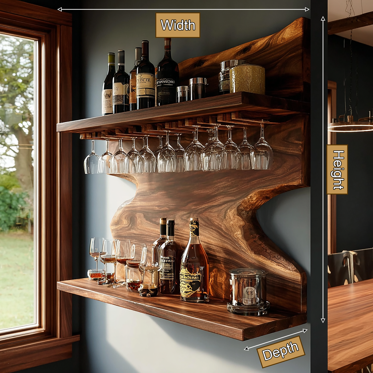 Bravanor Live Edge Handcrafted Floating Wine Shelf SPA578404 - Timberustic Floating Wine Shelf