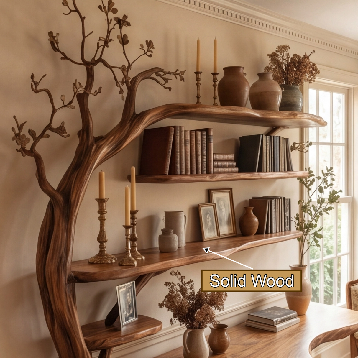 Bravik Sculpted Solid Wood Console Table with Shelves - Timberustic Console Table with Shelves