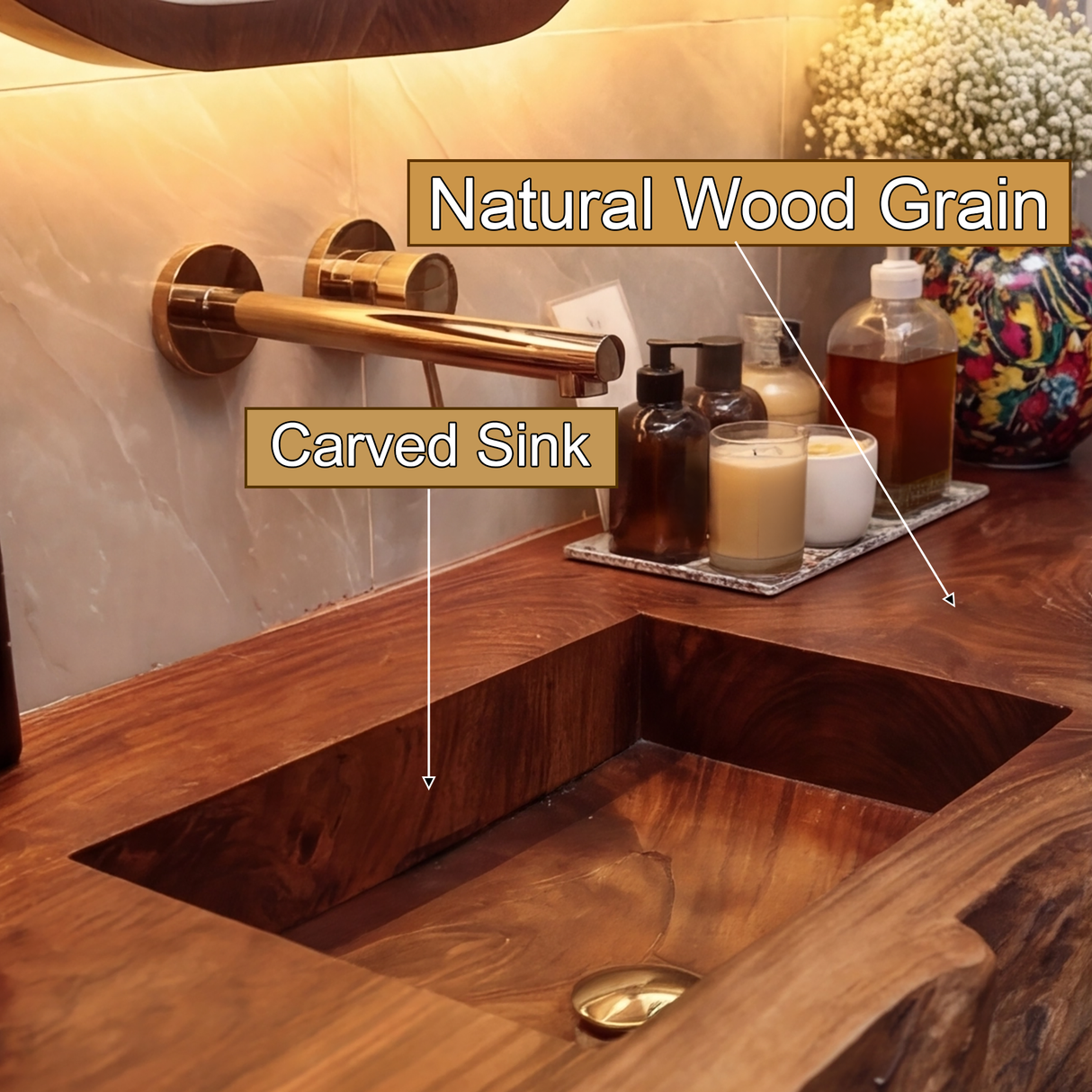 Bravion Live Edge Solid Wood Floating Bathroom Vanity with Integrated Sink SPA912538 - Timberustic Floating Bathroom Vanity with Integrated Sink