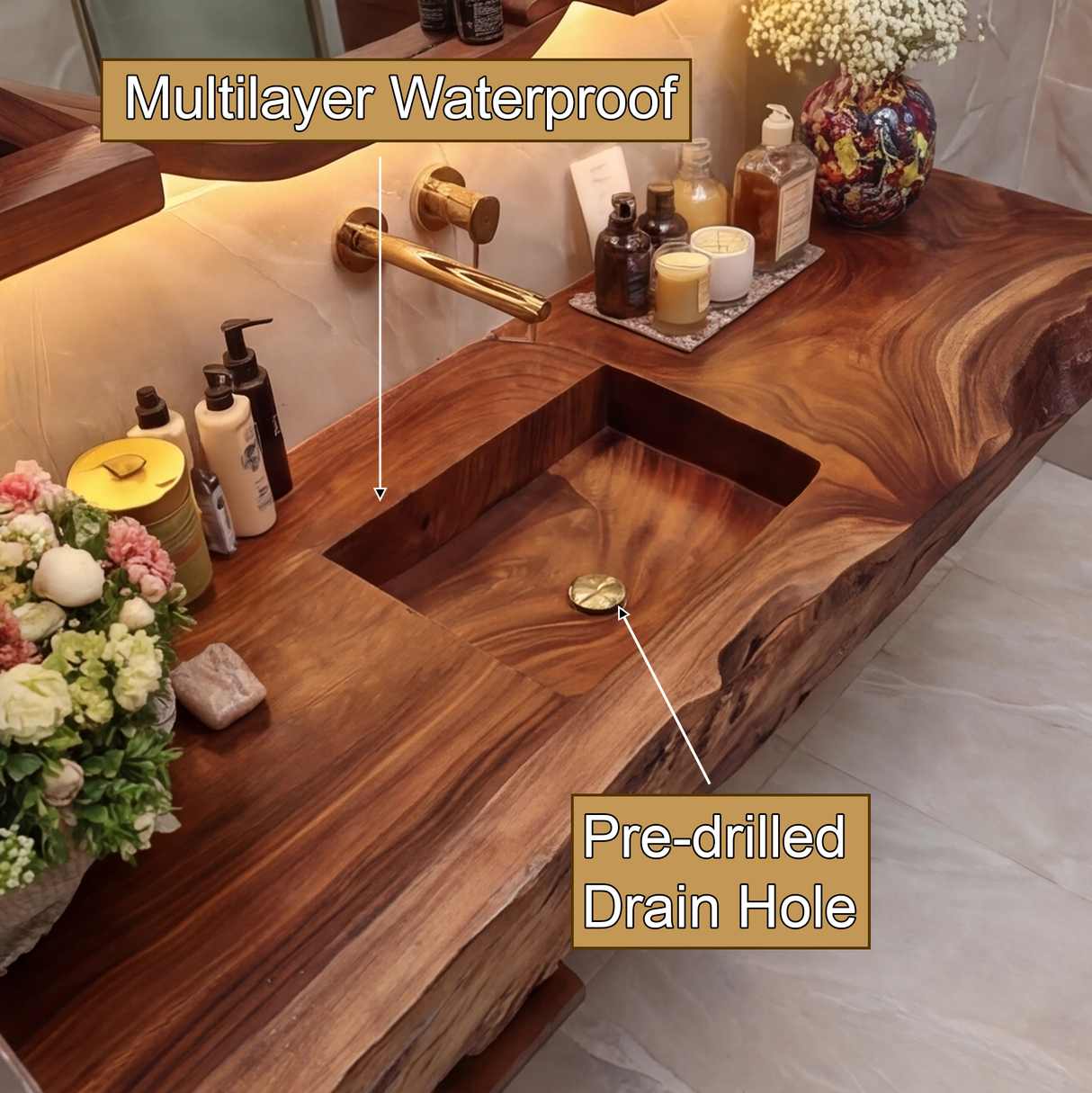 Bravion Live Edge Solid Wood Floating Bathroom Vanity with Integrated Sink SPA912538 - Timberustic Floating Bathroom Vanity with Integrated Sink