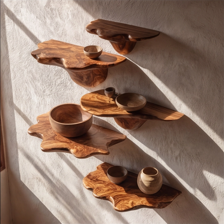 Bravion Sculpted Solid Wood Mushroom Floating Shelf SPA354332 - Timberustic Floating Shelf