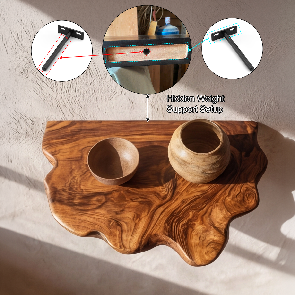 Bravion Sculpted Solid Wood Mushroom Floating Shelf SPA354332 - Timberustic Floating Shelf