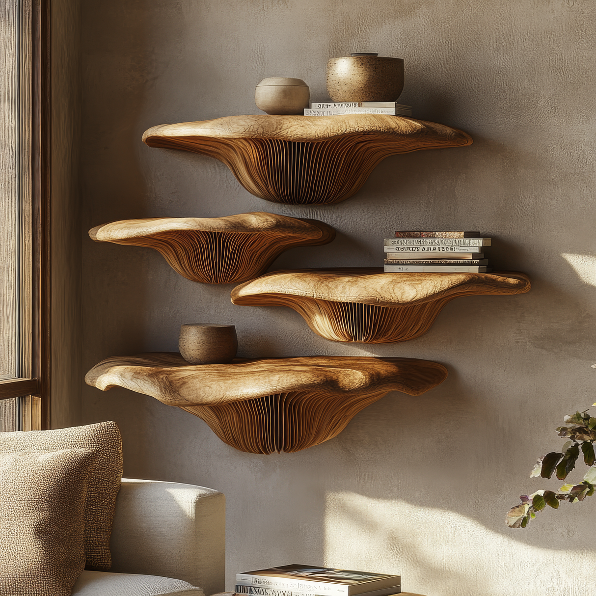 Bravorn Live Edge Solid Wood Mushroom Floating Shelf SPA294121 - Timberustic Floating Shelf