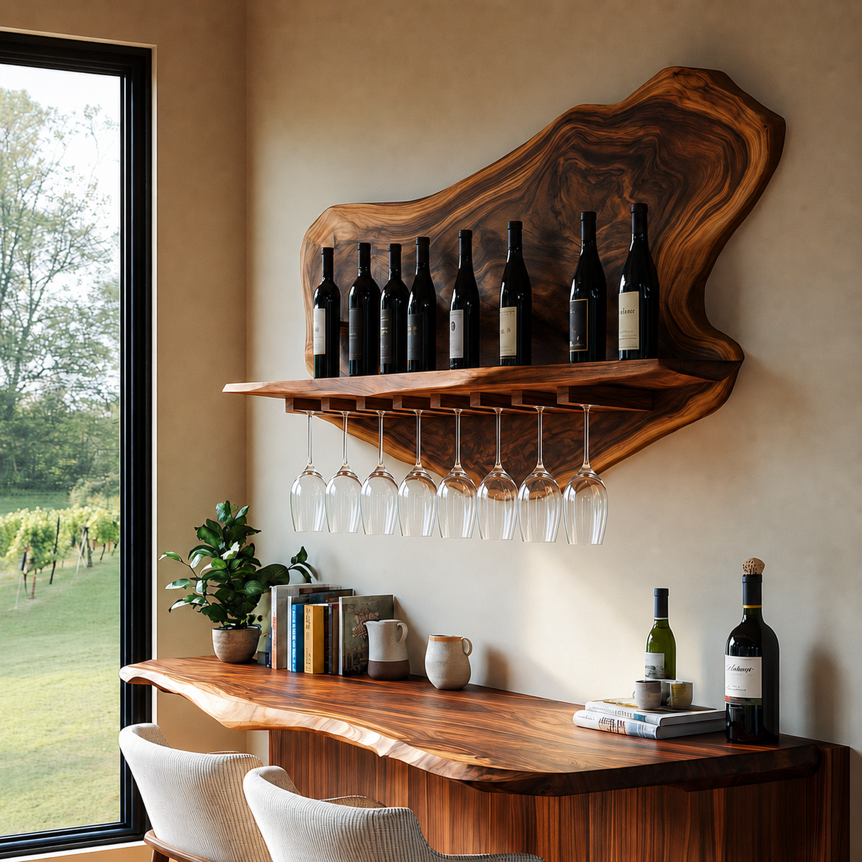 Briarcrest Live Edge Handcrafted Floating Wine Shelf SPA256536 - Timberustic Floating Wine Shelf