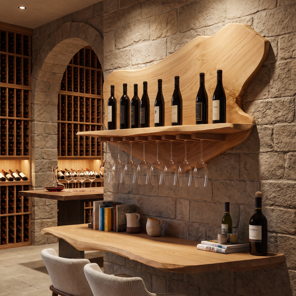 Briarcrest Live Edge Handcrafted Floating Wine Shelf SPA256536 Natural Oak - Timberustic Floating Wine Shelf