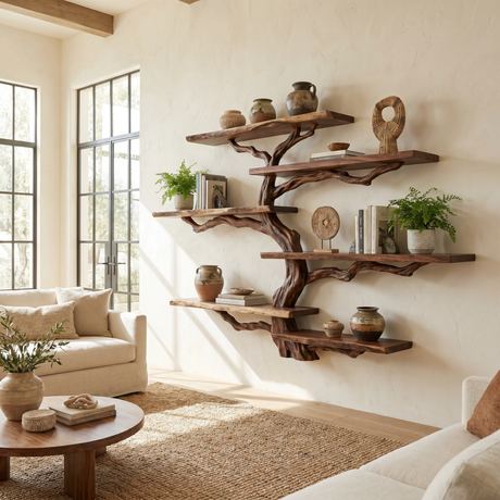 Briarhaven Handcrafted Solid Wood Floating Tree Bookshelf - Timberustic Floating Tree Bookshelf