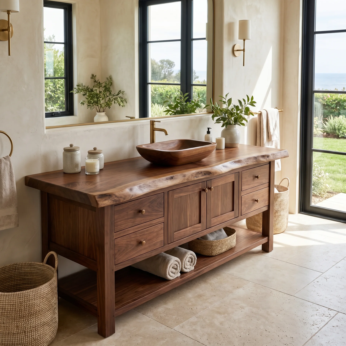 Briarwood Live Edge Solid Wood Freestanding Bathroom Vanity with Drawers