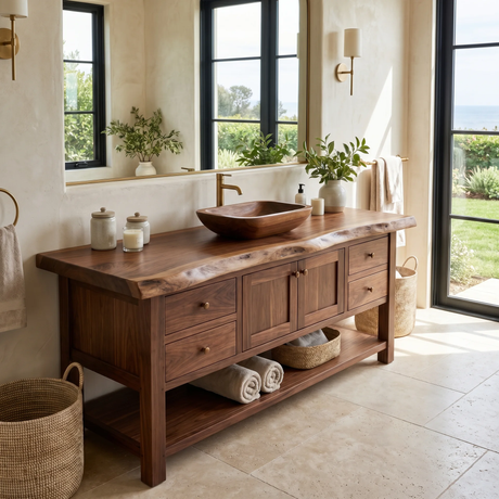 Briarwood Live Edge Solid Wood Freestanding Bathroom Vanity with Drawers - Timberustic Freestanding Bathroom Vanity with Drawers