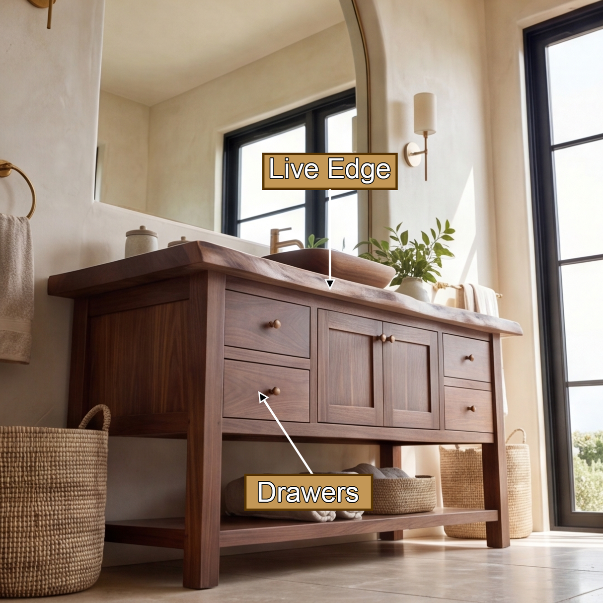 Briarwood Live Edge Solid Wood Freestanding Bathroom Vanity with Drawers