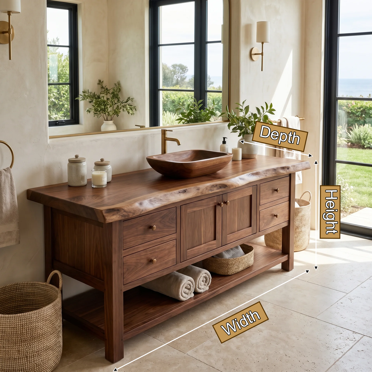 Briarwood Live Edge Solid Wood Freestanding Bathroom Vanity with Drawers