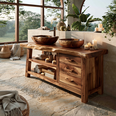 Brindlewood Live Edge Solid Wood Freestanding Bathroom Vanity With Drawers - Timberustic Freestanding Bathroom Vanity with Drawers
