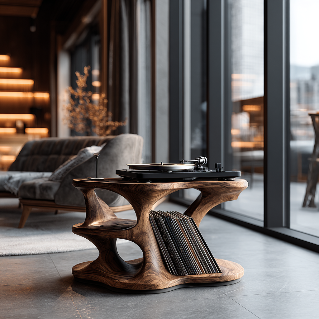 Cadence Sculpted Solid Wood Record Player Stand