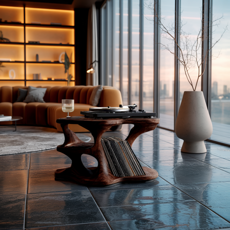 Cadence Sculpted Solid Wood Record Player Stand