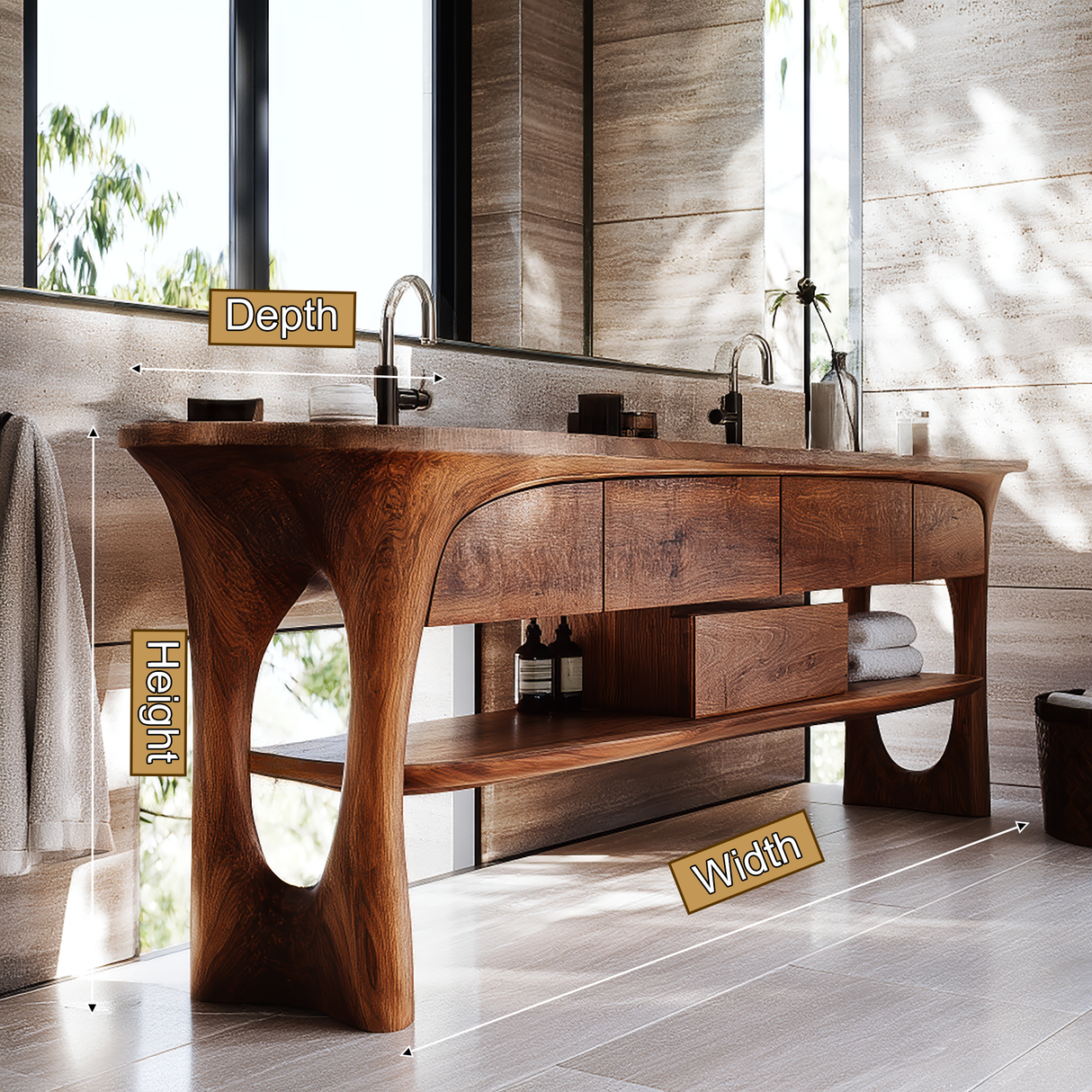Caelion Sculpted Solid Wood Freestanding Bathroom Vanity with Drawers - Timberustic Freestanding Bathroom Vanity with Drawers