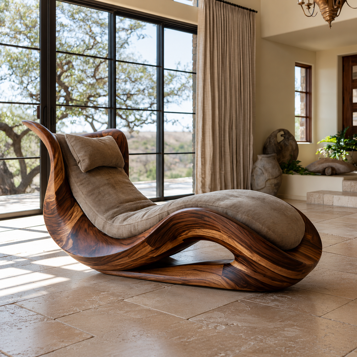 Caelith Handcrafted Solid Wood Chaise Lounge