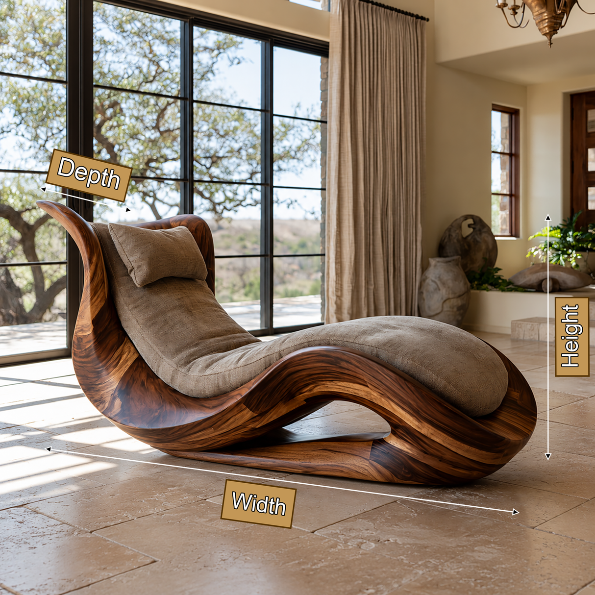 Caelith Handcrafted Solid Wood Chaise Lounge