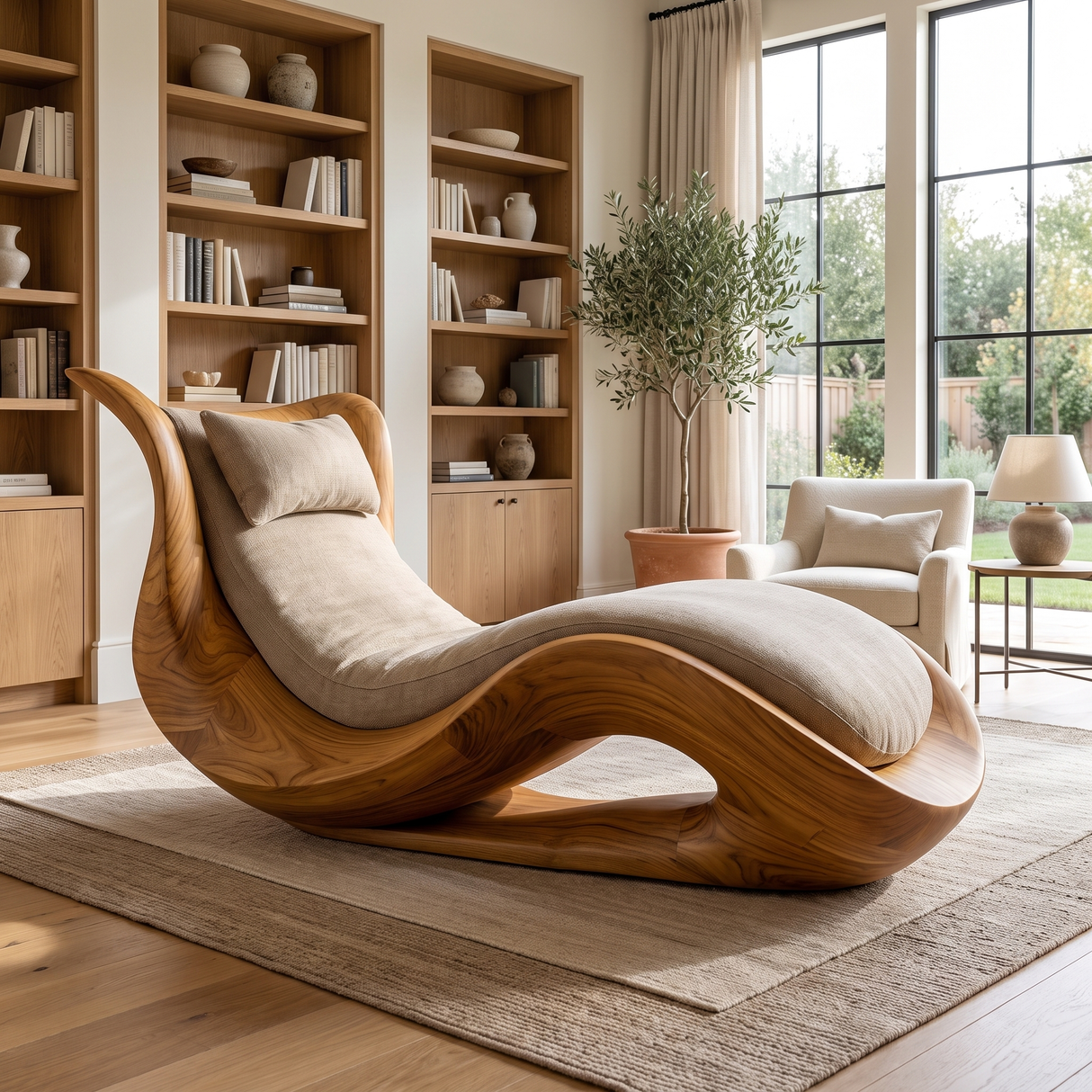 Caelith Handcrafted Solid Wood Chaise Lounge