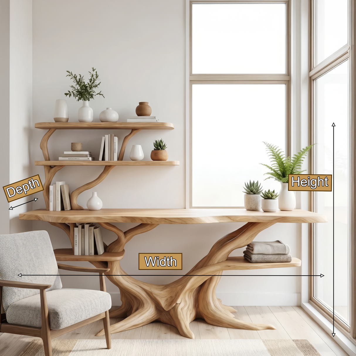 Caelith Sculpted Solid Wood Console Table with Shelves - Timberustic Console Table with Shelves